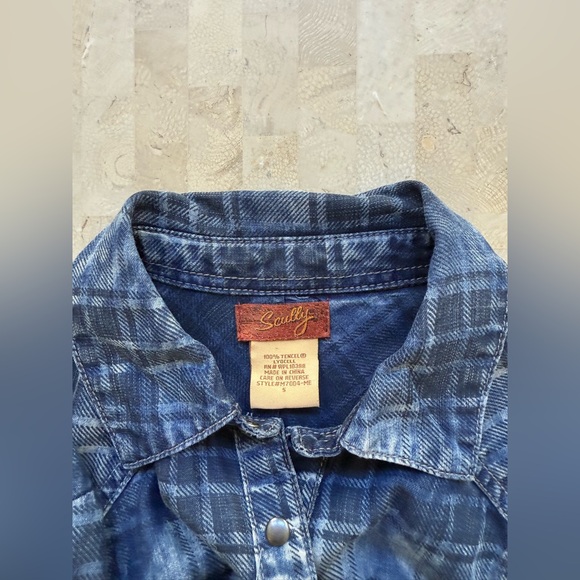 SCULLY Western Rodeo Dress Womens Long Bell Sleeve Pearl Snap Navy Plaid - S - Picture 9 of 9